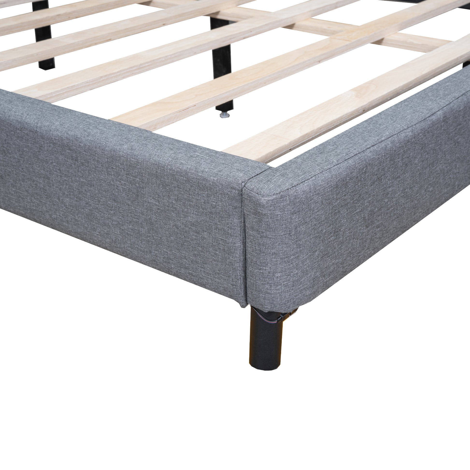 Queen Size Upholstered Platform Bed With Led Lights And U Shaped Headboard, Linen Fabric, Gray Queen Gray Wood Metal