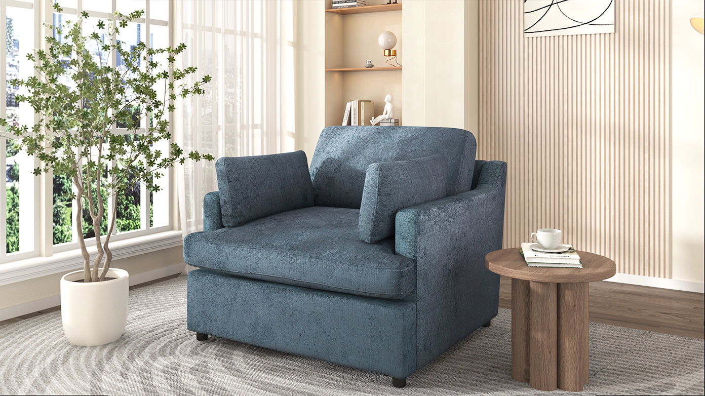 Oversized Accent Chair Comfortable Armrest Cushions, Versatile Neutral Style, Elegant Design, Durable Frame Blue Blue Polyester