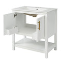 30 Inch White Bathroom Vanity With Ceramic Sink And Versatile Storage Ideal For Small Bathrooms White Bathroom Solid Wood Mdf