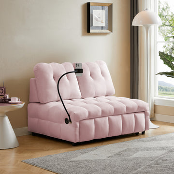 Modern Sofa Velvet Pull Out Bed,Independently Removable Backrest, Have Usb Port And Swivel Phone Stand ,Pink Pink Wood Velvet 2 Seat