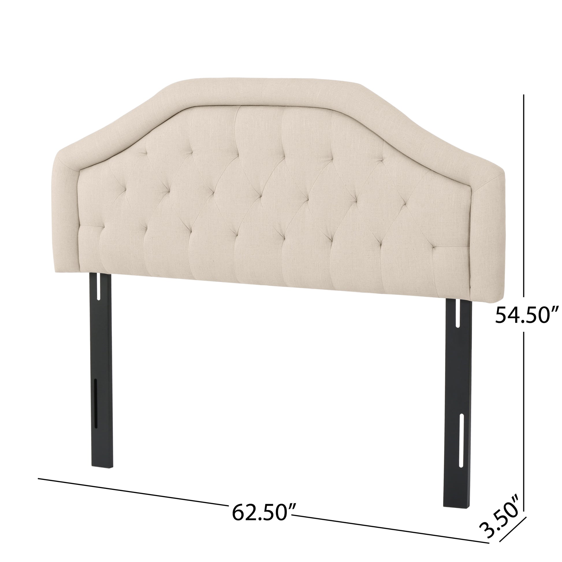 Upholstered Headboard, Diamond Tufted Design, Arched Structure, Easy Assembly, Beige Beige Fabric