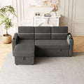 85 Inches Corduroy Sofa Bed, 3 Seater Sleeper Sofa With Storage Chaise, Square Handrail With Two Cup Holder And Usb Charge Port, Pull Out Couch For Living Room Dark Grey Corduroy 3 Seat