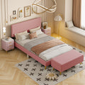 4 Pieces Bedroom Sets Queen Size Upholstered Bed Frame With Modern Corduroy Storage Ottoman And Nightstands,Pink Queen Pink 4 Piece Set Wood