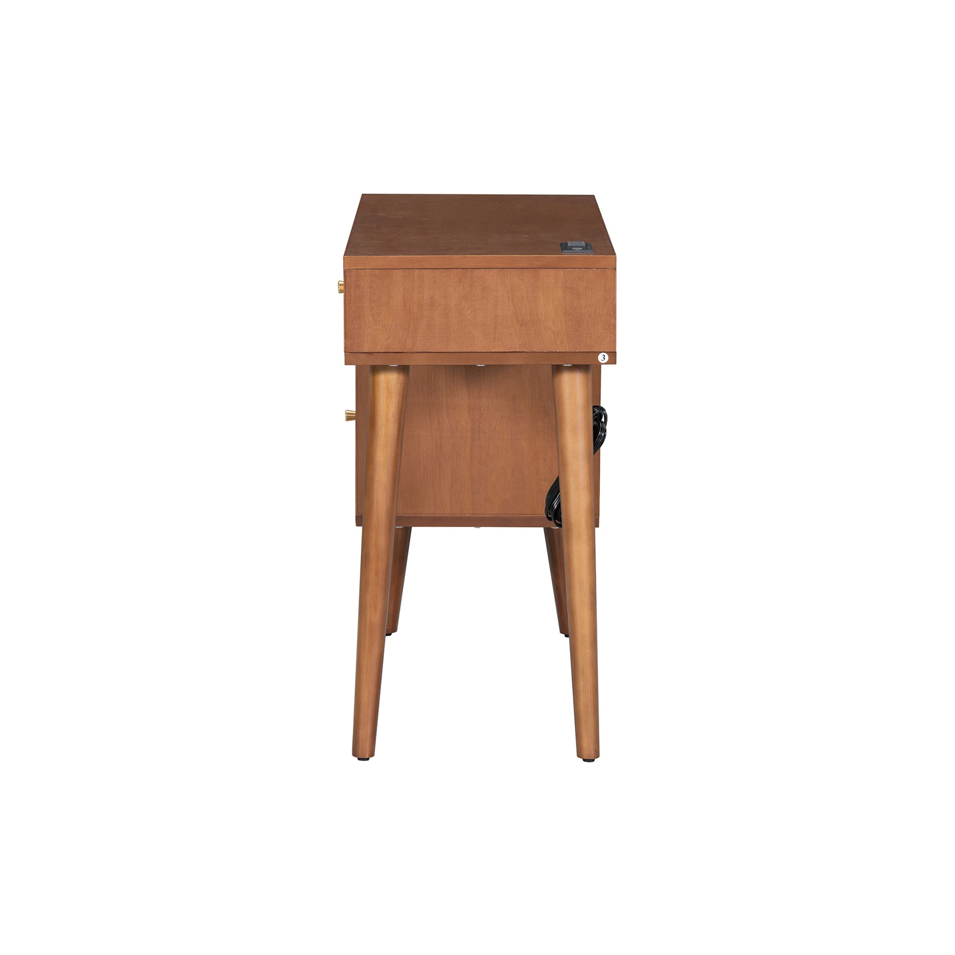 39" Retro Bohemian Style Wooden Makeup Vanity Set With Charging Plug&Usb Port And Stool, Dressing Table With 3 Storage Drawers And 1 Rectangular Rattan Drawer, Walnut Walnut 4 Drawers Wood