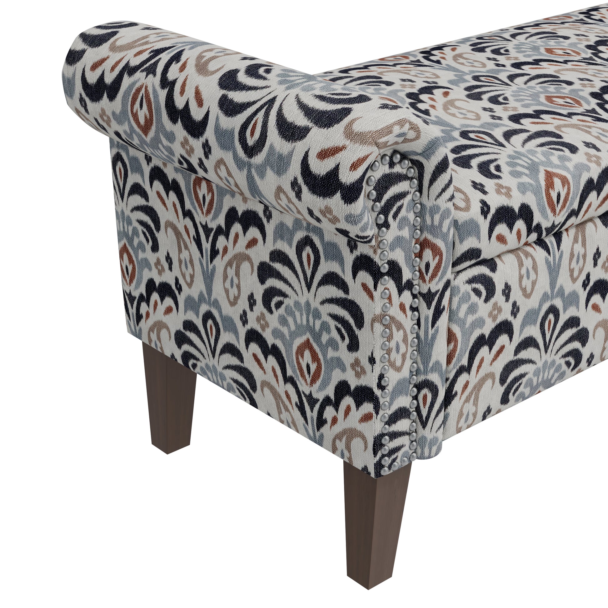 Conrad Storage Ottoman Multi Polyester Floral Traditional Flip Top Rolled Arms Nailhead Trim Polyester