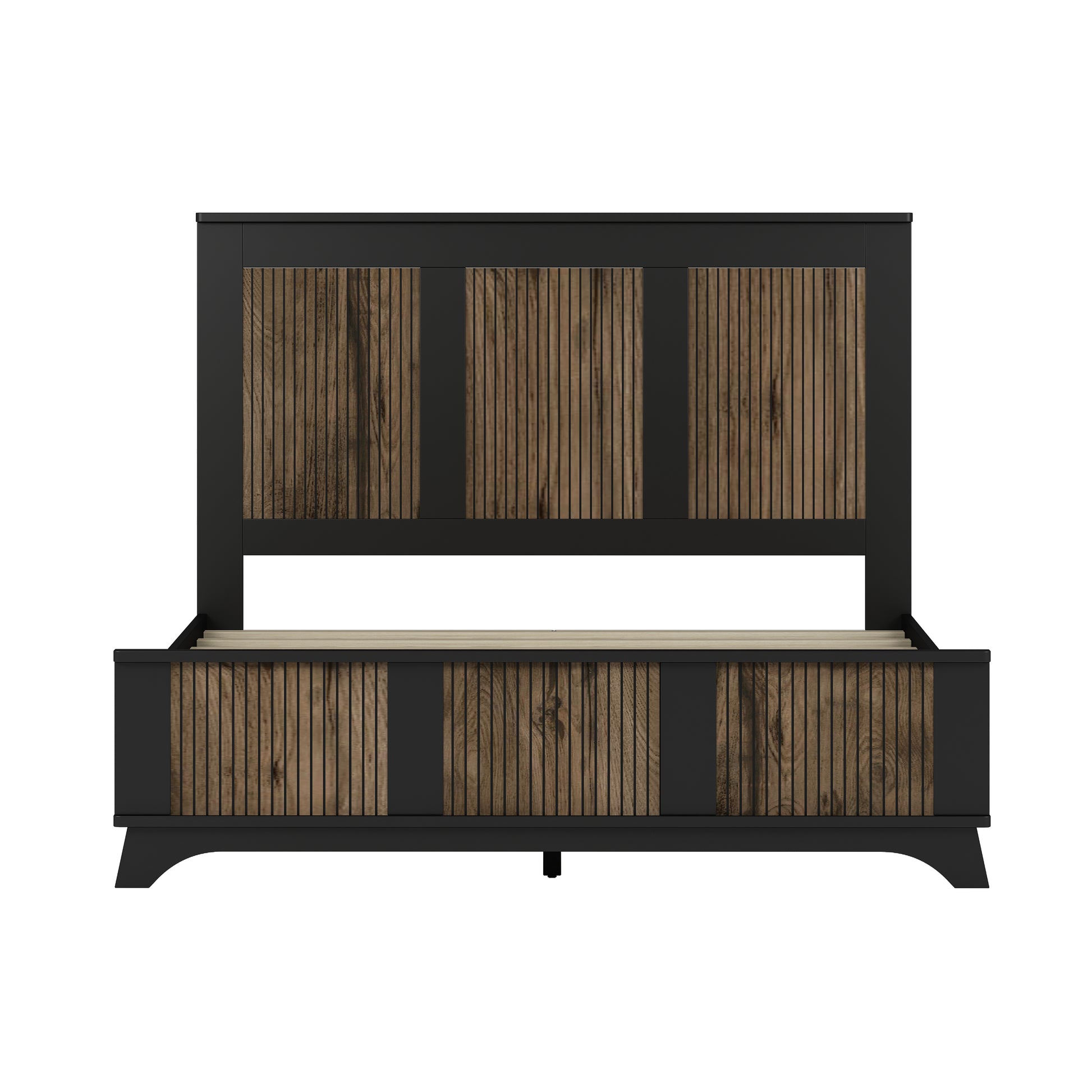 4 Pieces Bedroom Sets, Queen Size Farmhouse Platform Bed With Wooden Strip Decoration, Storage Nightstand And Dresser With Metal Handle, Black Queen Black 4 Piece Set Particle Board