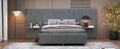Full Size Upholstered Platform Bed With Big Headboard, Bedroom Furniture, Velvet, Gray Full Gray Plywood
