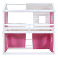 Twin Size Bunk Wood House Bed With Tent, Pink White Twin Pink White Solid Wood Mdf