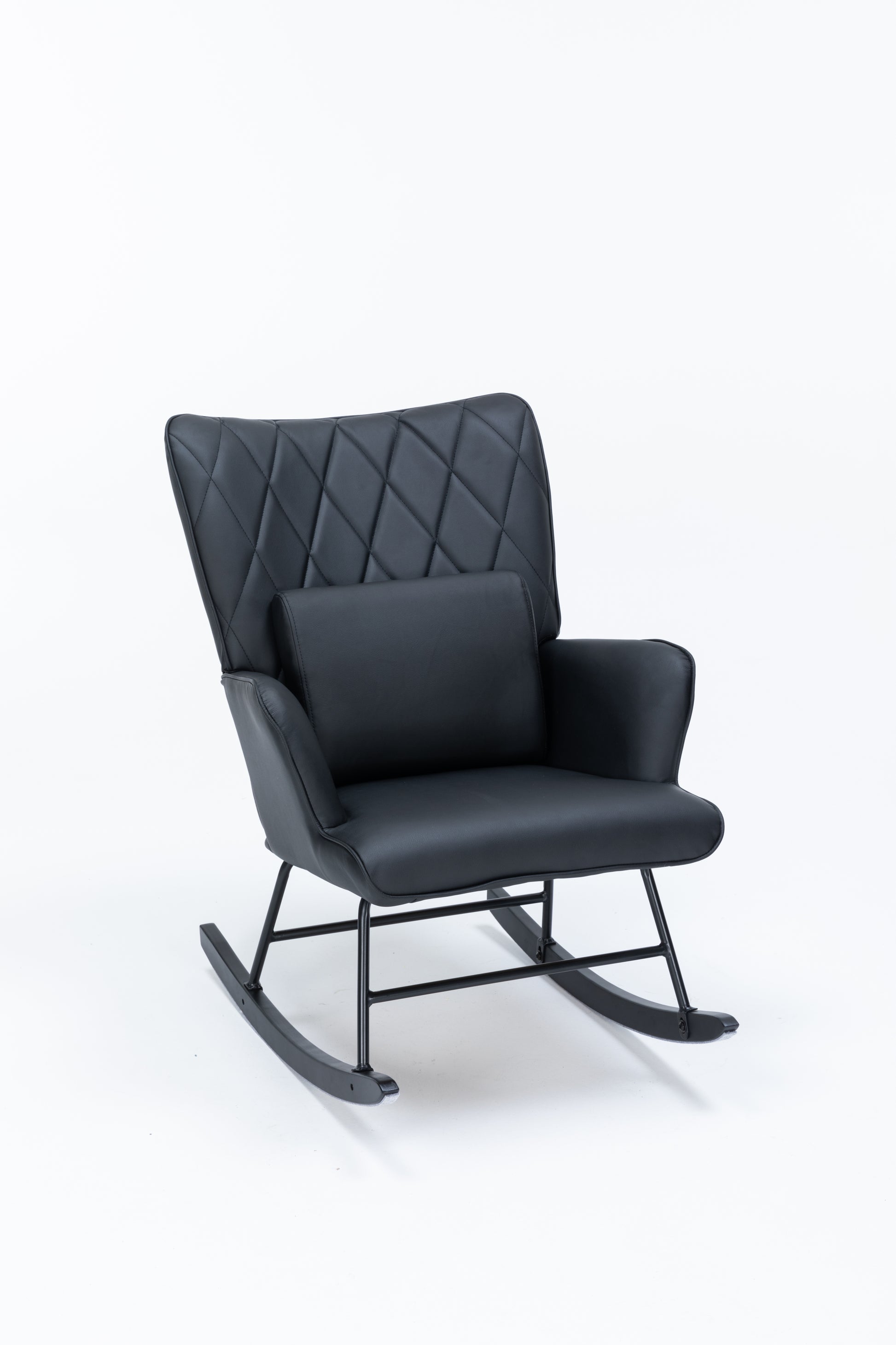 Rocking Chair, Glider Chair,Rocking Accent Chair With Lumbar Pillow And Ottoman For Nursery Living Room Bedroom Black Pu
