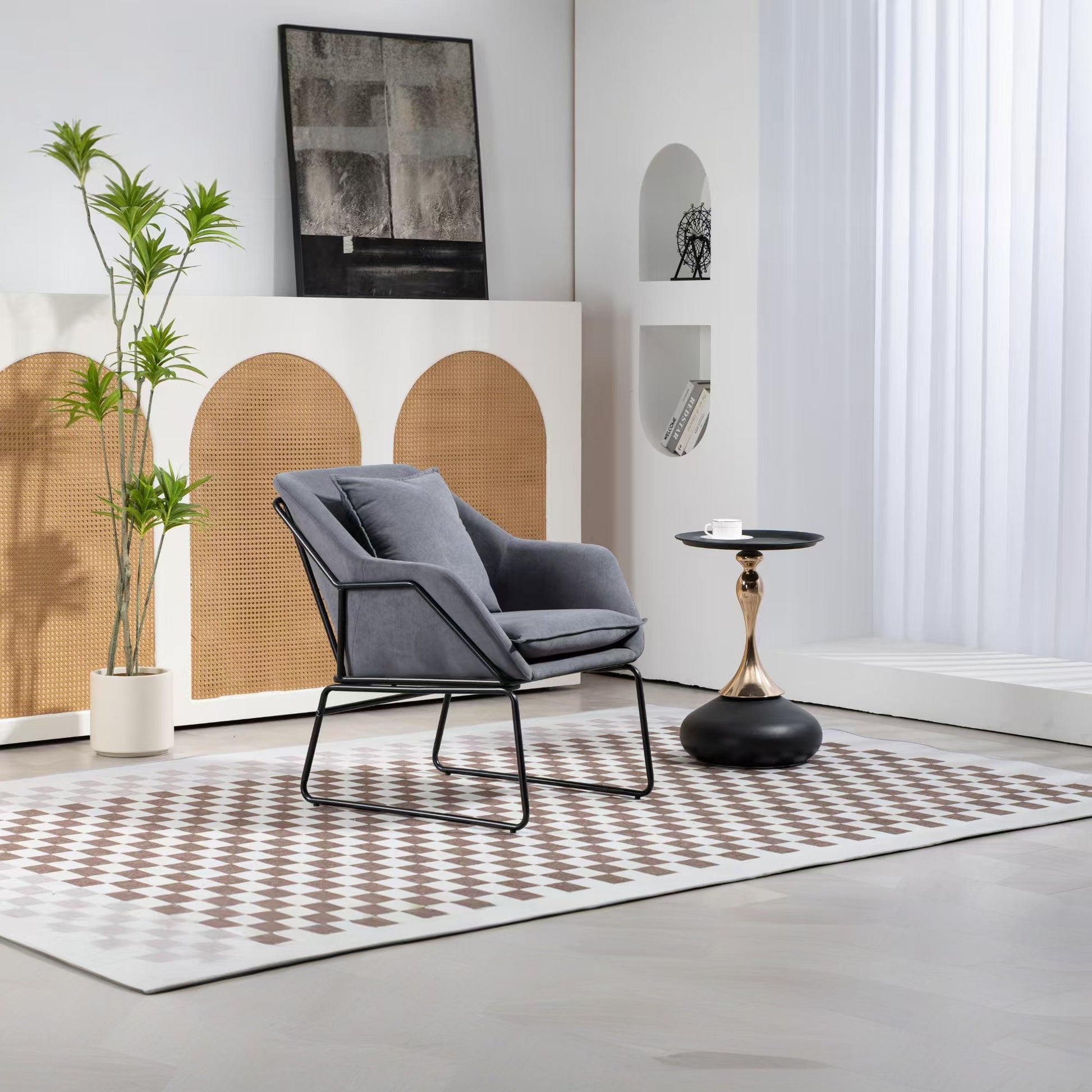 Modern Velvet Desk Chair ,Metal Legs Upholstered Accent Arm Chair For Living Room Bedroom Small Spaces Home Office,Grey Grey Dining Room Foam Velvet