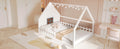 Full Size Wood House Bed With Window And Fence, White Old Sku: Wf304147Aak Box Spring Not Required Full White Wood Bedroom Pine Bed Frame Solid Wood Mdf