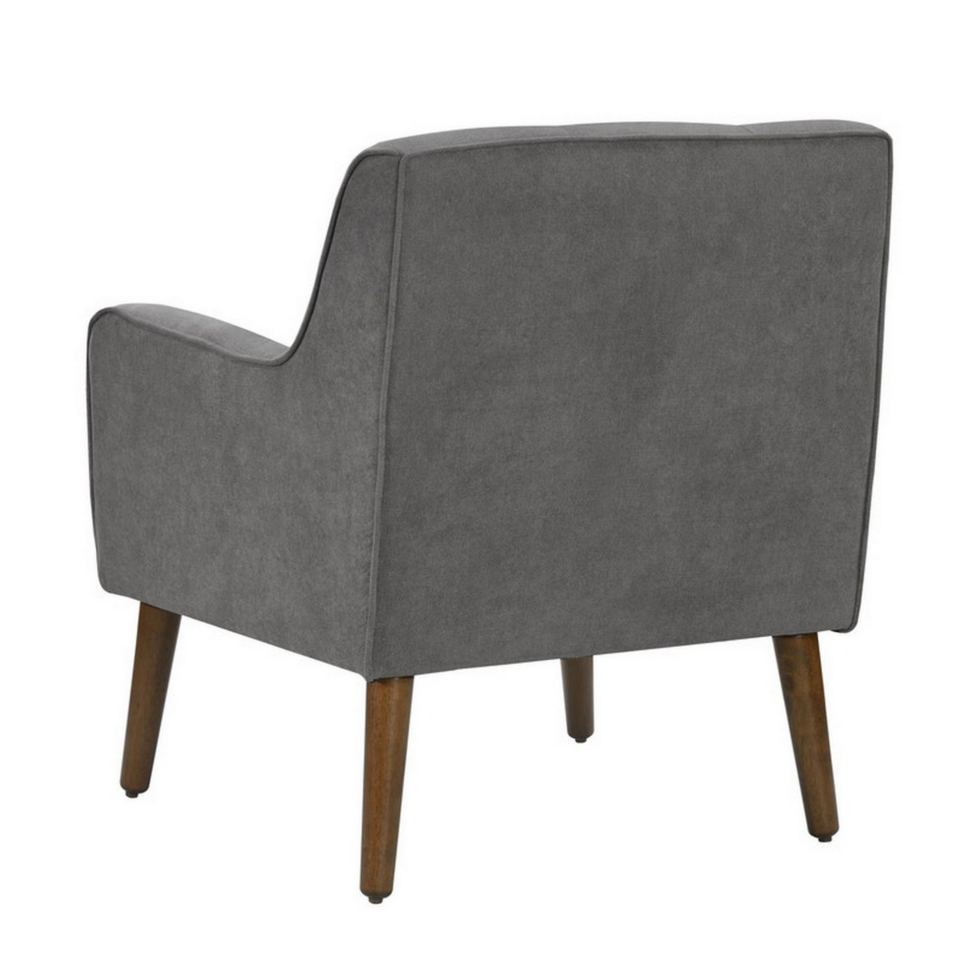 Kina 28 Inch Accent Chair, Gray Fabric, Button Tufted, Angled Wood Legs Gray Wood