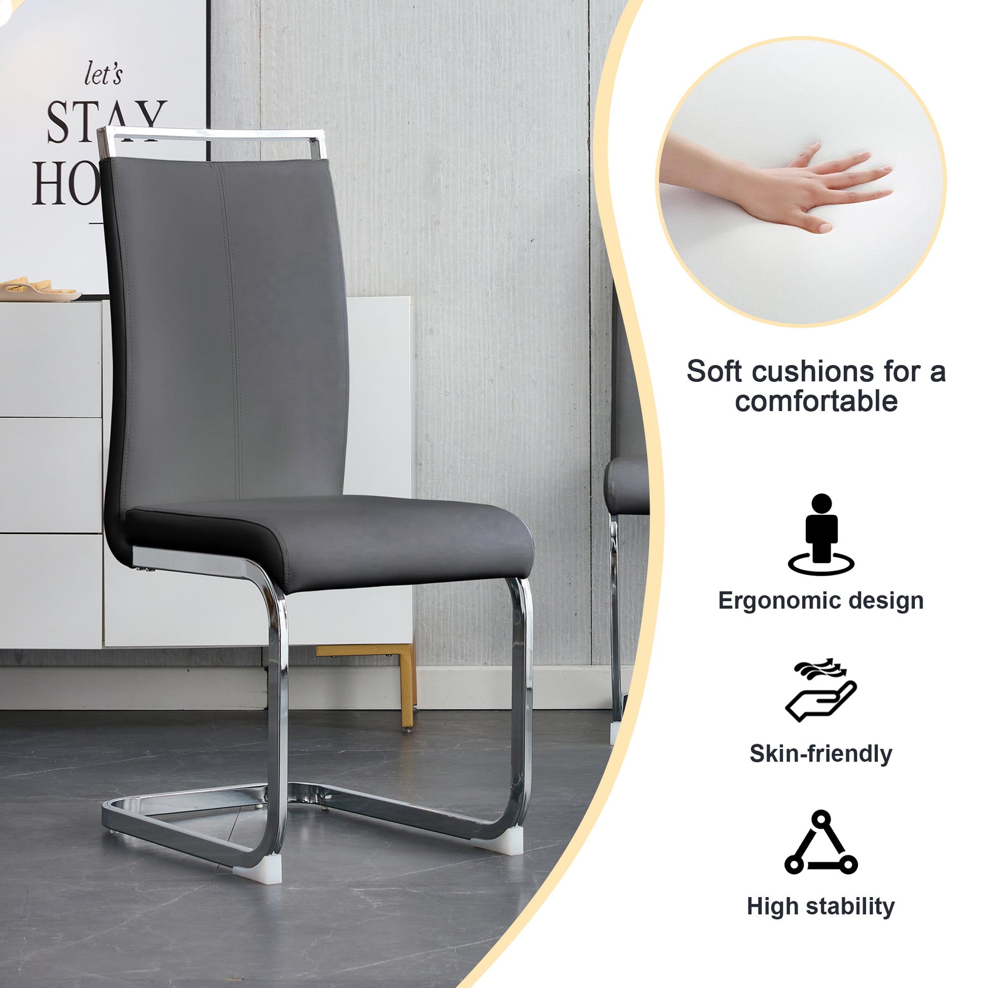 1 Table And 4 Chairs, Brown Tempered Glass Tabletop And Silver Metal Legs, Modern Minimalist Style Rectangular Glass Dining Table, Paired With 4 Modern Silver Metal Leg Chairs. 1123C 1162 Brown Seats 4 Glass