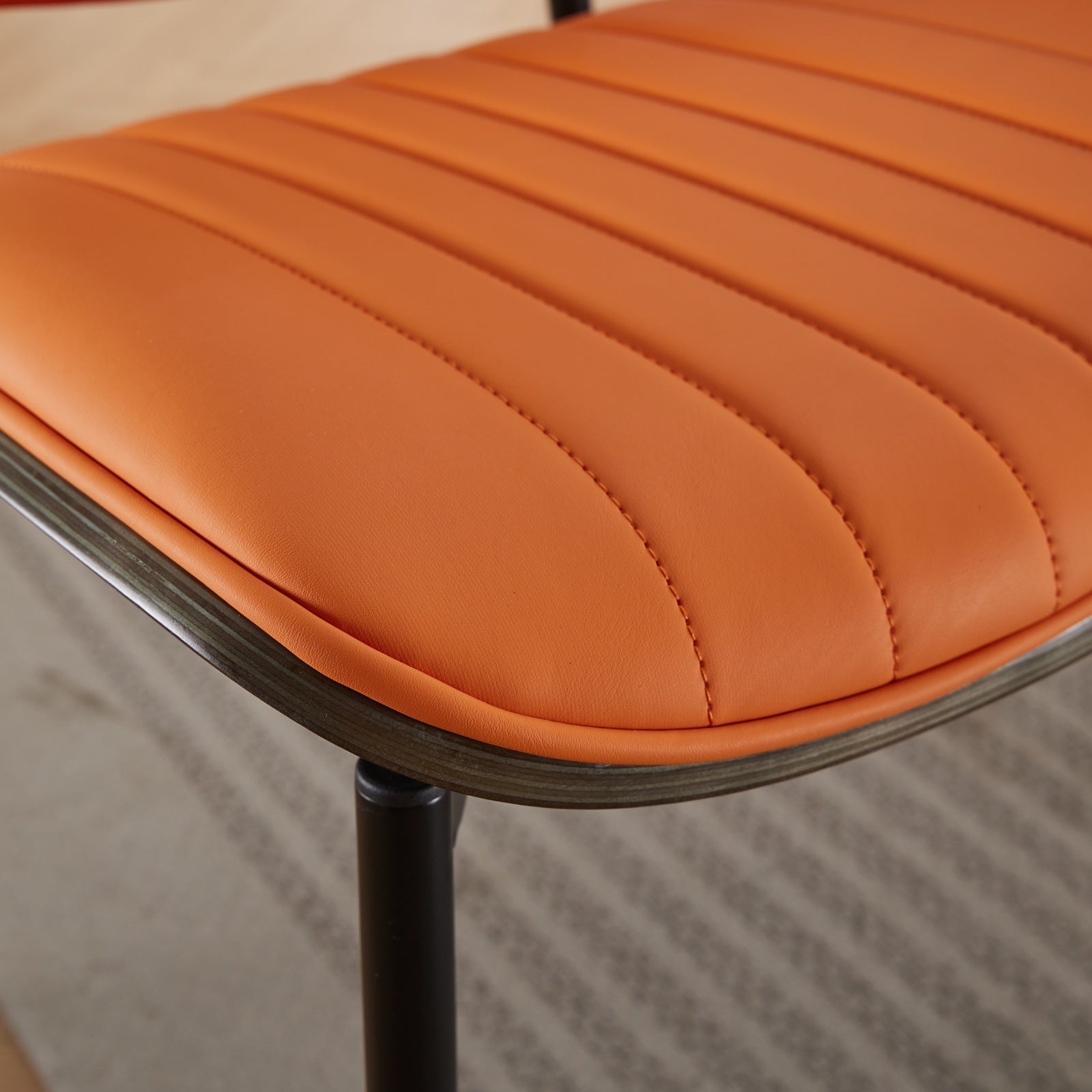 Dining Chairs Set Of 2 Mid Century Modern Retro Faux Leather Chair With Walnut Bentwood Back Upholstered Seat Metal Legs Adjustable Foot For Kitchen Dining Room Chairs Orange Pu Orange Dining Room Classic Set Of 2 Foam Pu Leather