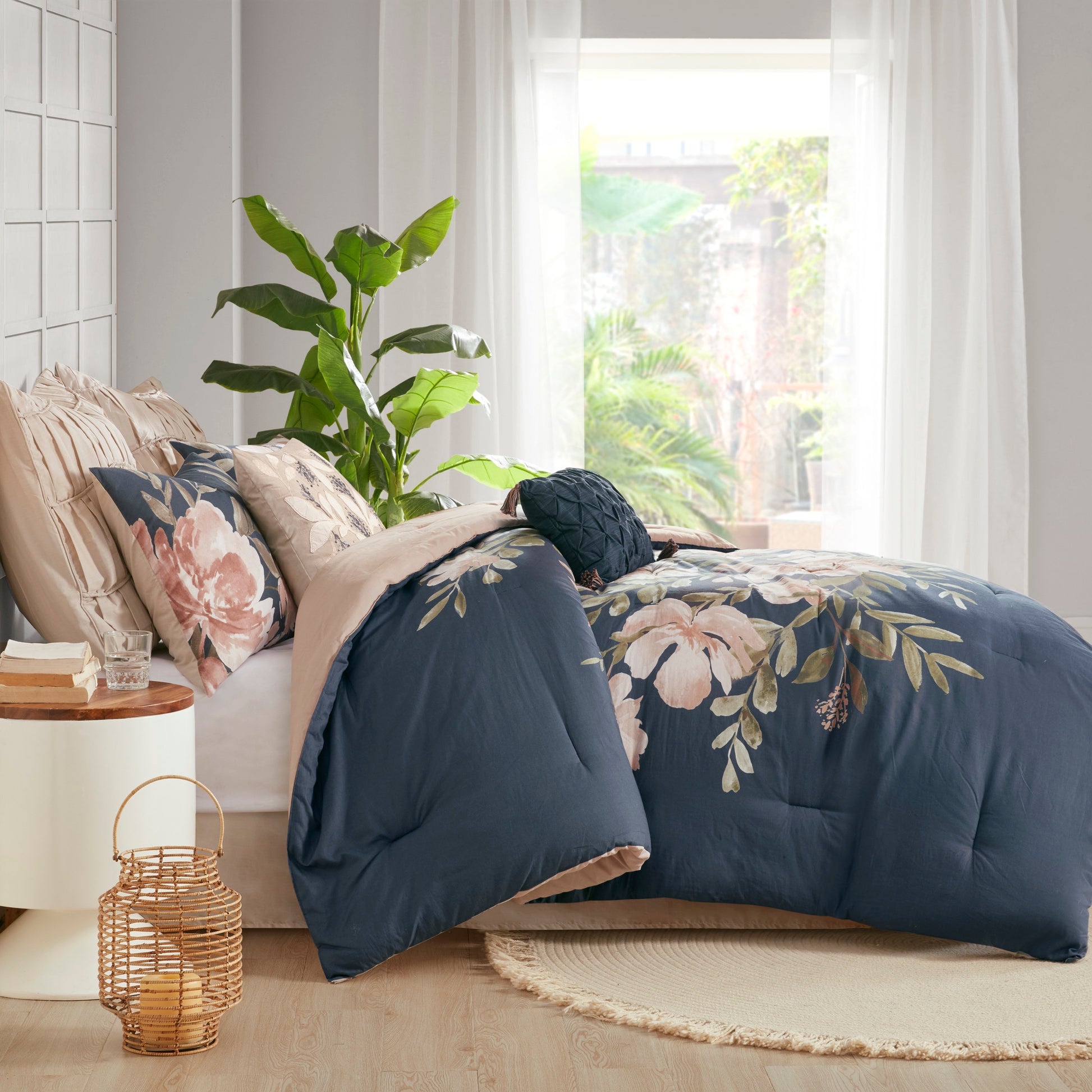 8 Piece Cotton Comforter Set Navy Cal King California King Navy Polyester