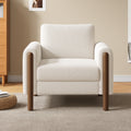 Oversized Accent Chair, Upholstered Living Room Chairs Single Sofa Chair With Walnut Legs, Curved Handrail, White White Teddy