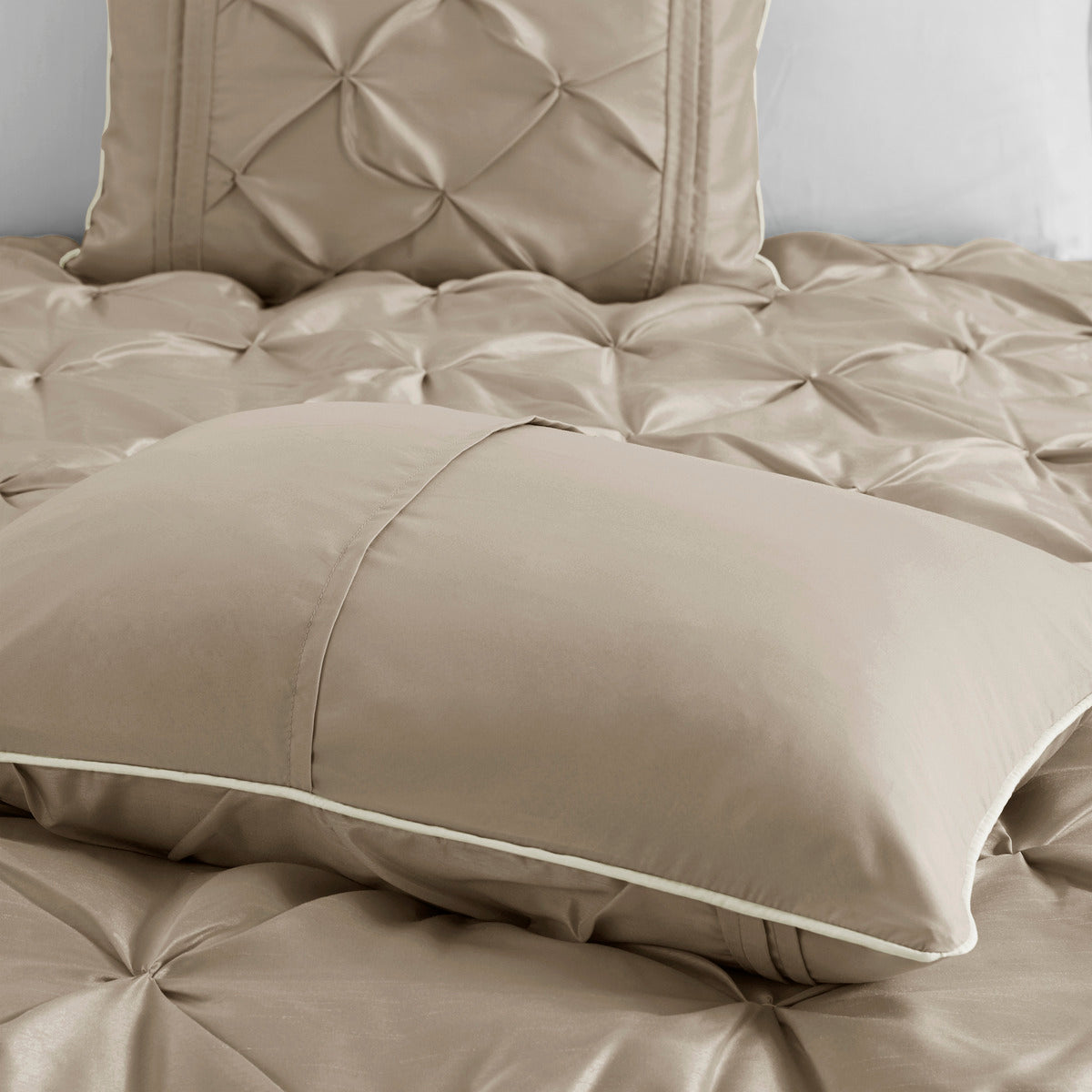 7 Piece Tufted Comforter Set Taupe Cal King California King Taupe Polyester