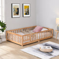Queen Size Floor Bed With Door, Solid Wood Platform Bed Frame With Fencesuitable For Childrenpine Woodnatural Queen Natural Wood