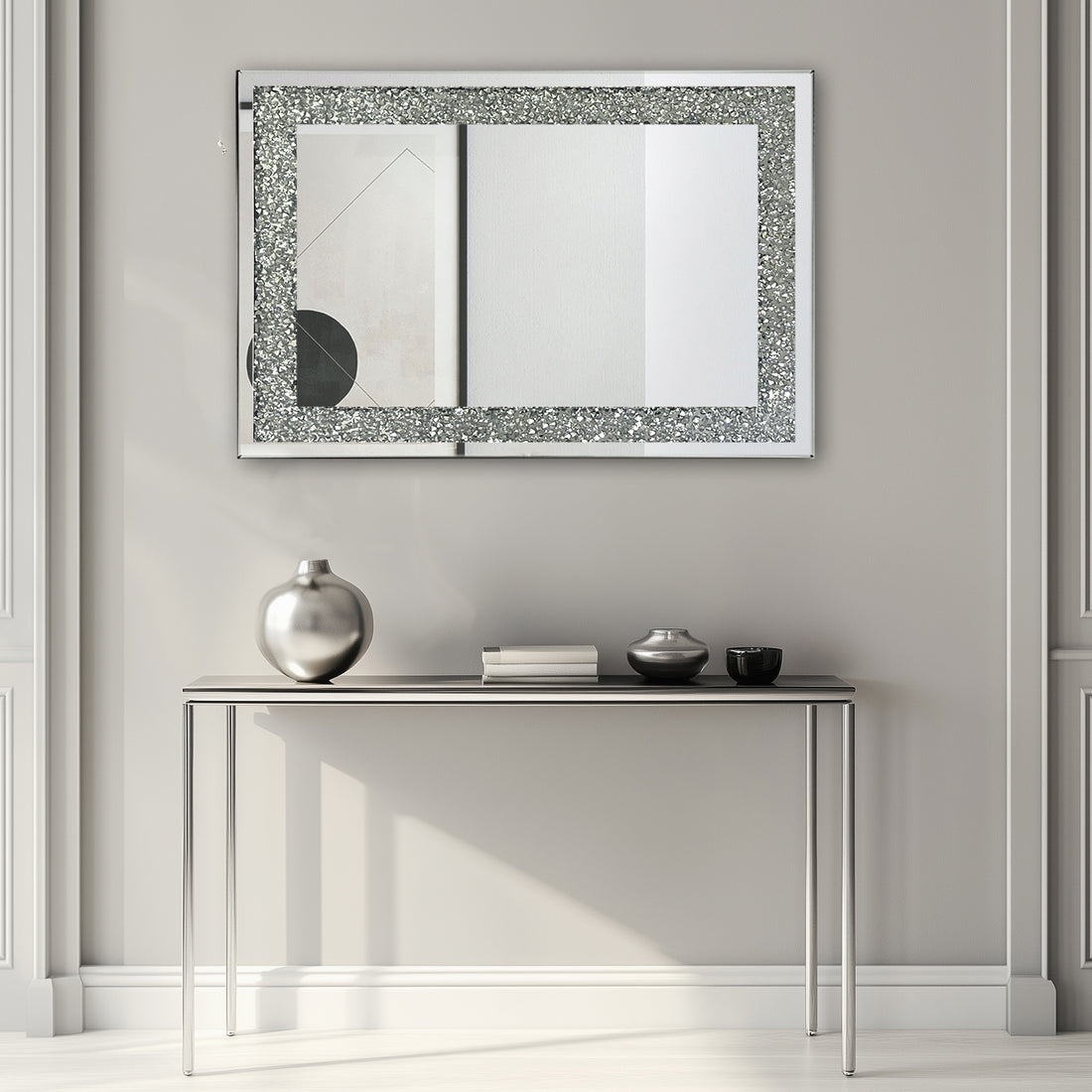 Large Wall Mounted Silver Decorative Rectangular Wall Mirror For Home, Living Room, Bedroom, Entryway 91*61Cm Silver Mdf Glass