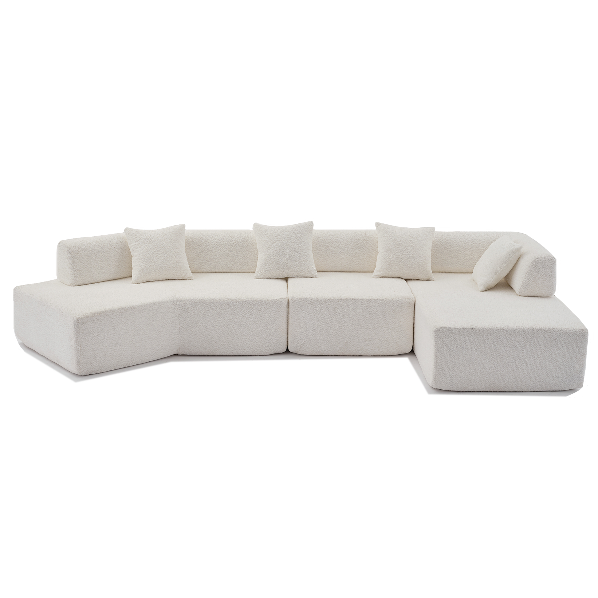 Arrived Modern Minimalist 140" L Shape Couch ,No Assembly Required,Boucle,Modular Sofa ,Couch With Chaise,Free Combination Foam Filled Sofa, 4 Seats,White White Polyester Primary Living Space Soft Modern Foam Polyester 4 Seat