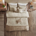 7 Piece Faux Suede Comforter Set Tan Cal King California King Tan Polyester
