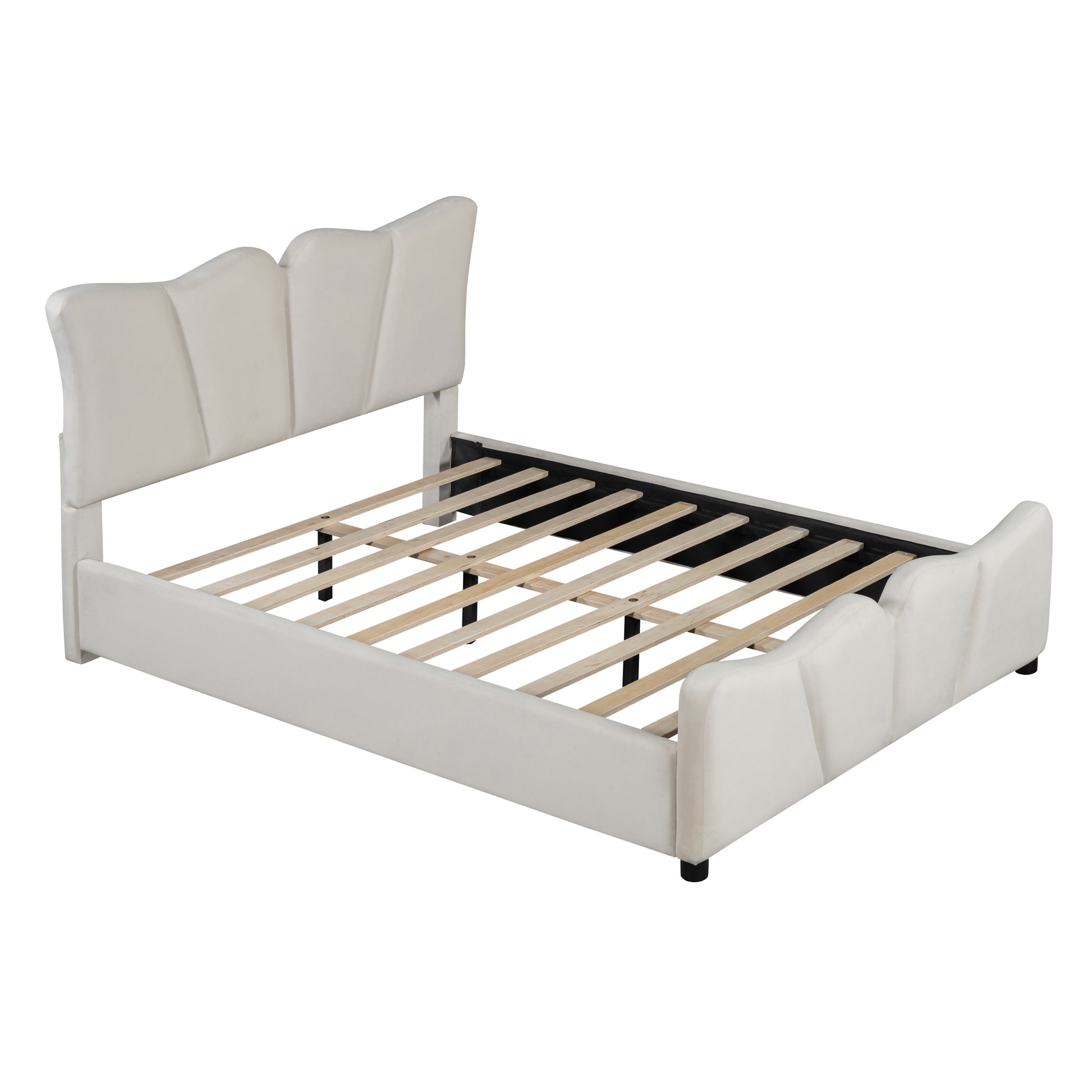 Full Size Upholstered Platform Bed Velvet Upholstered Bed, Beige Full Beige Velvet