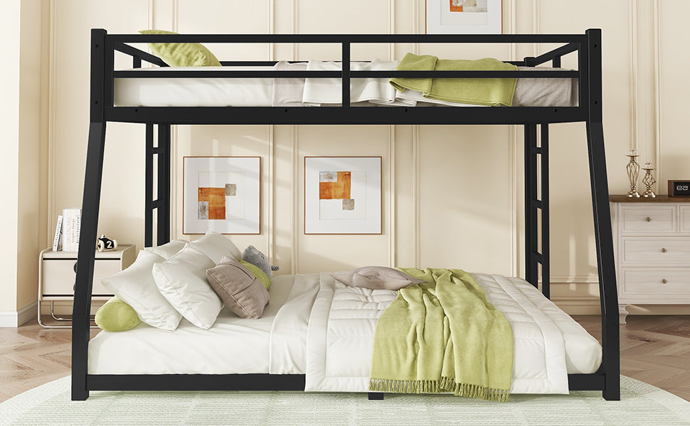 Metal Full Xl Over Queen Bunk Bed For Teens And Adults,Space Saving Noise Reduced No Box Spring Needed, Black Full Xl Black Metal