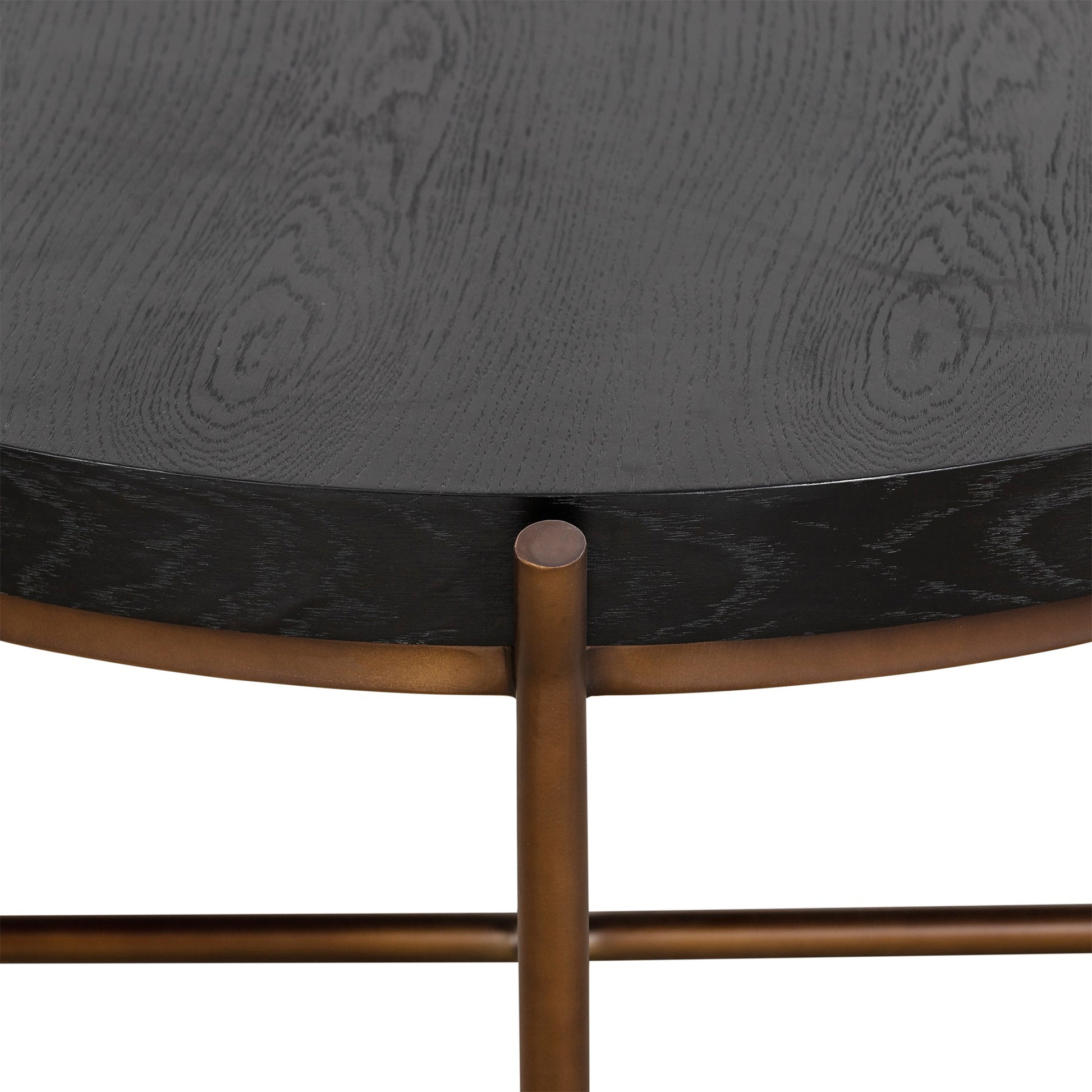 Sylvie Brushed Oak And Metal Round Coffee Table Grey Black Wood Metal