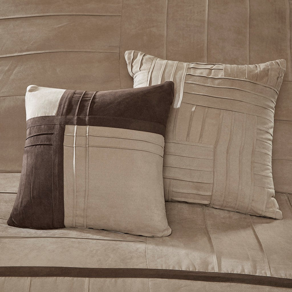7 Piece Faux Suede Comforter Set Beige Cal King California King Beige Polyester