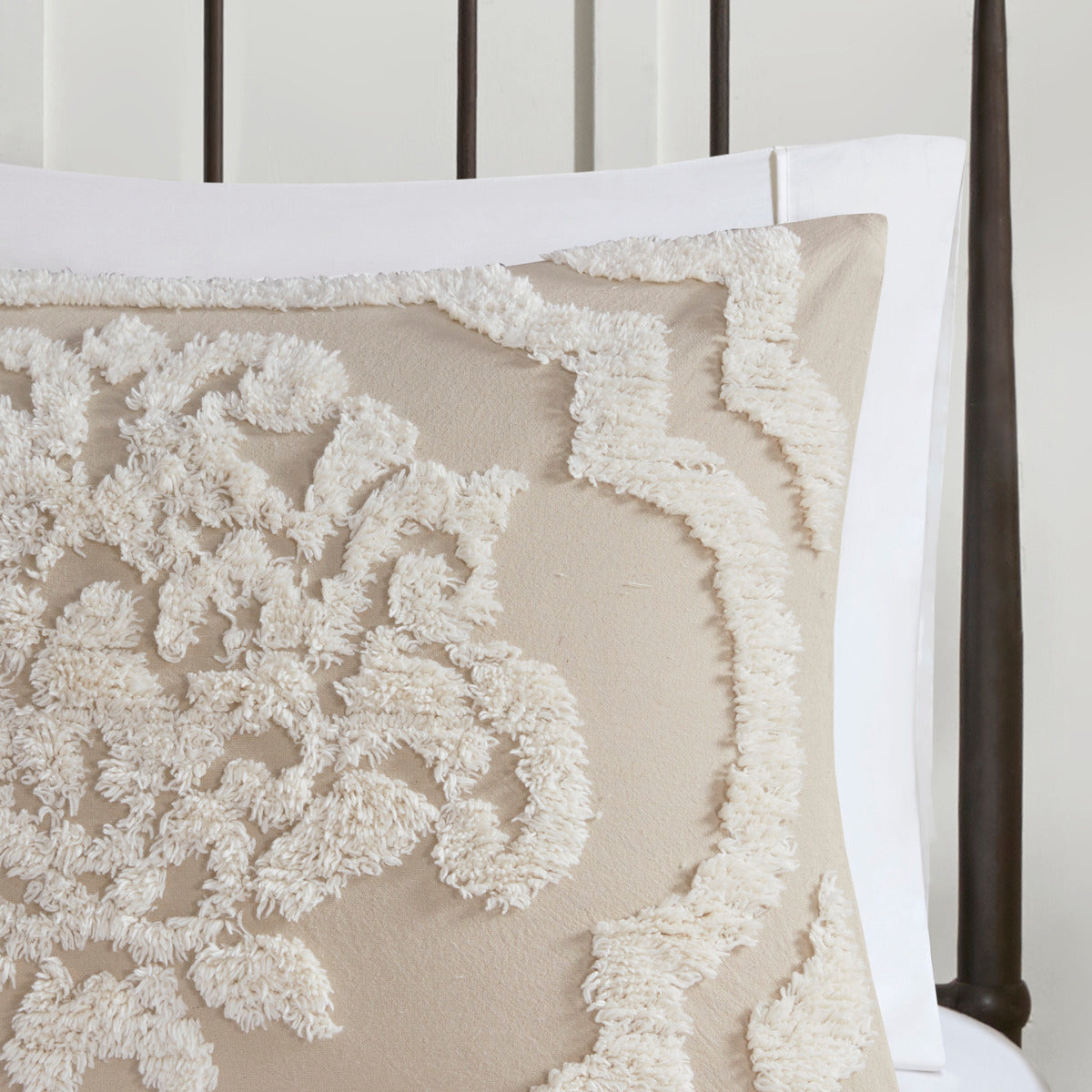3 Piece Tufted Cotton Chenille Da Comforter Set Taupe Full Queen Full Taupe Polyester