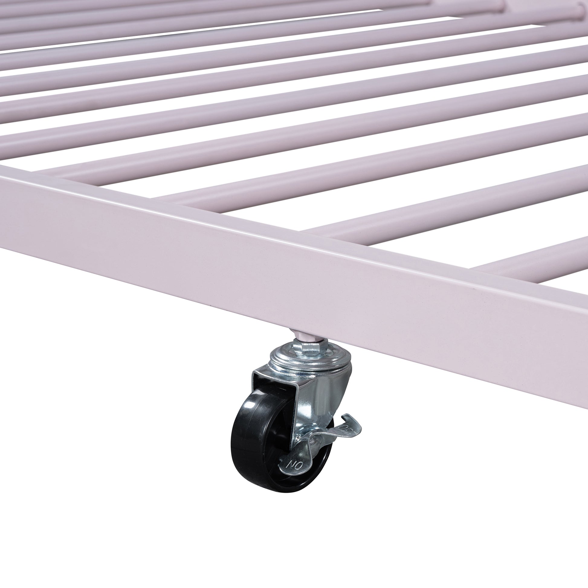 Full Size Metal Platform Bed With Twin Size Trundle,House Shaped Headboard Design, Pink Full Pink Metal