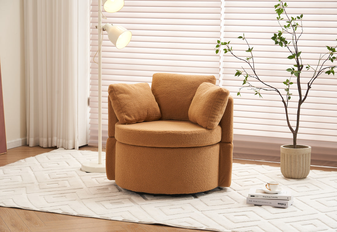 029 Teddy Fabric Swivel And Storage Chair With Back Cushion For Living Room,Khaki Khaki Primary Living Space Modern Foam Teddy
