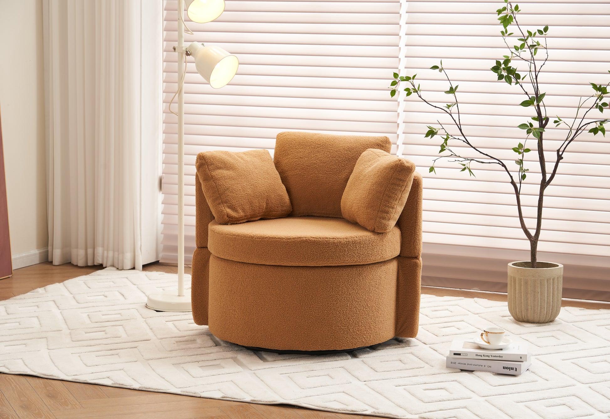 029 Teddy Fabric Swivel And Storage Chair With Back Cushion For Living Room,Khaki Khaki Primary Living Space Modern Foam Teddy