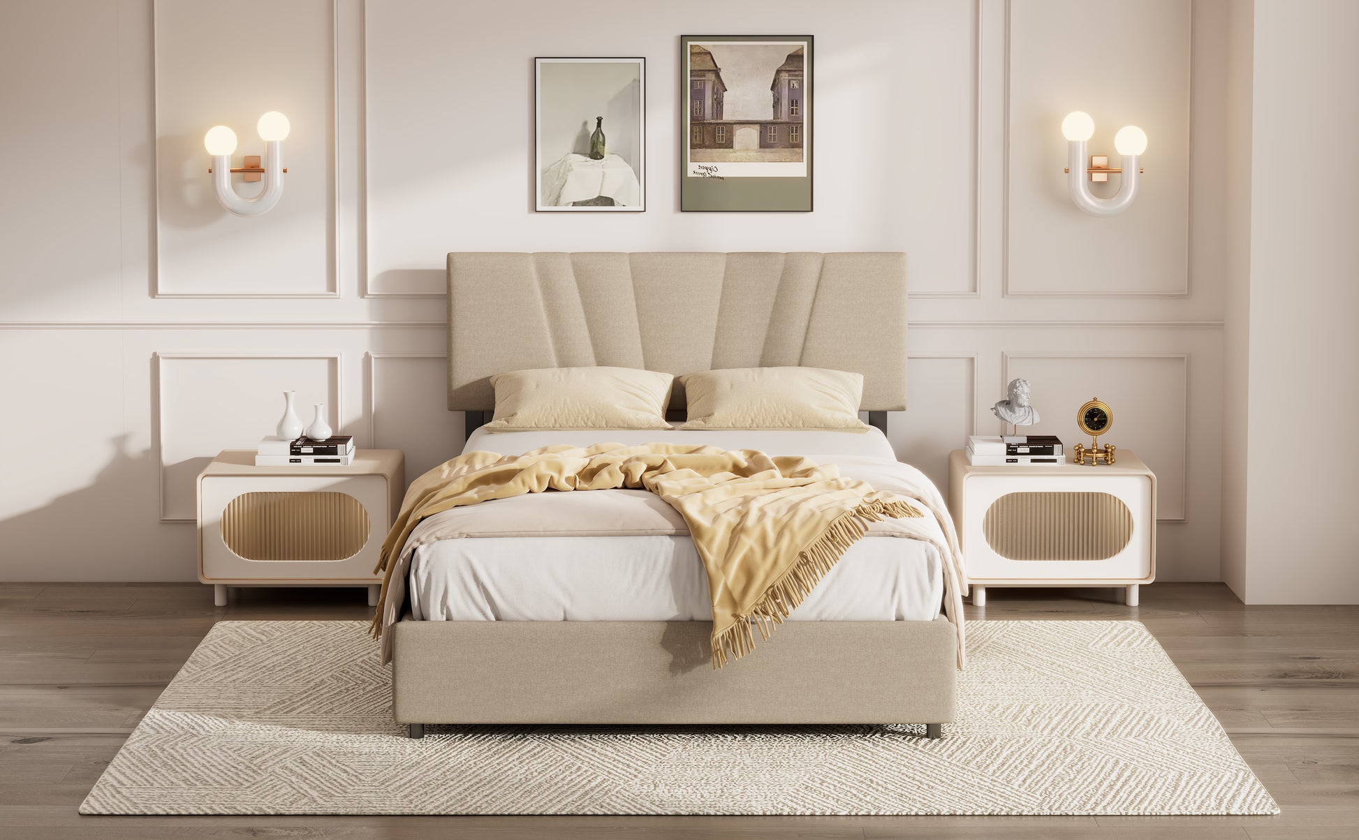 Full Upholstered Platform Bed With Lifting Storage, Full Size Bed Frame With Storage And Tufted Headboard,Wooden Full Platform Bed For Kids Teens Adults,No Box Spring Needed,Light Beige Box Spring Not Required Full Light Beige Wood Bedroom American