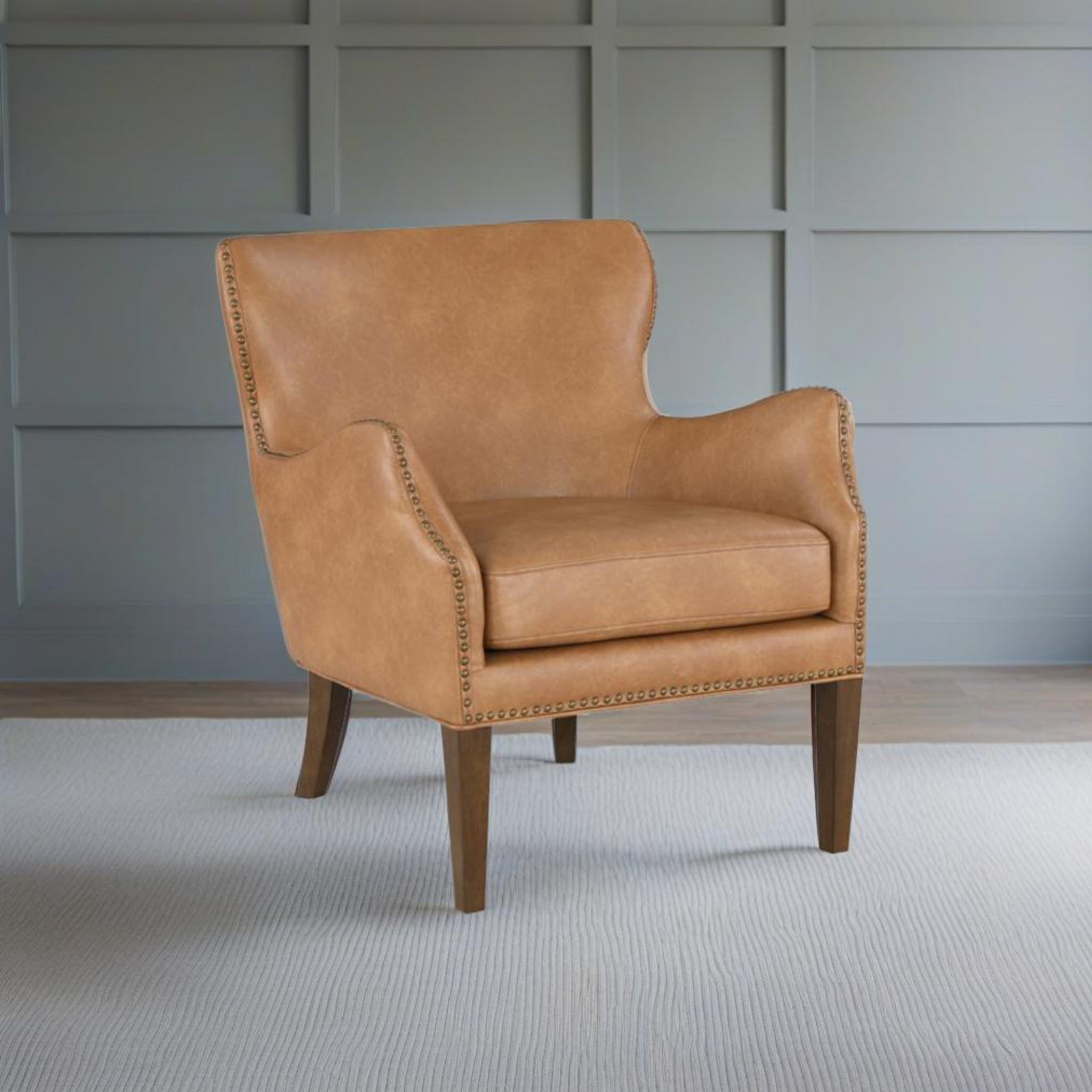 Daniela Saddle High Leg Slope Arm Chair Brown Foam Faux Leather