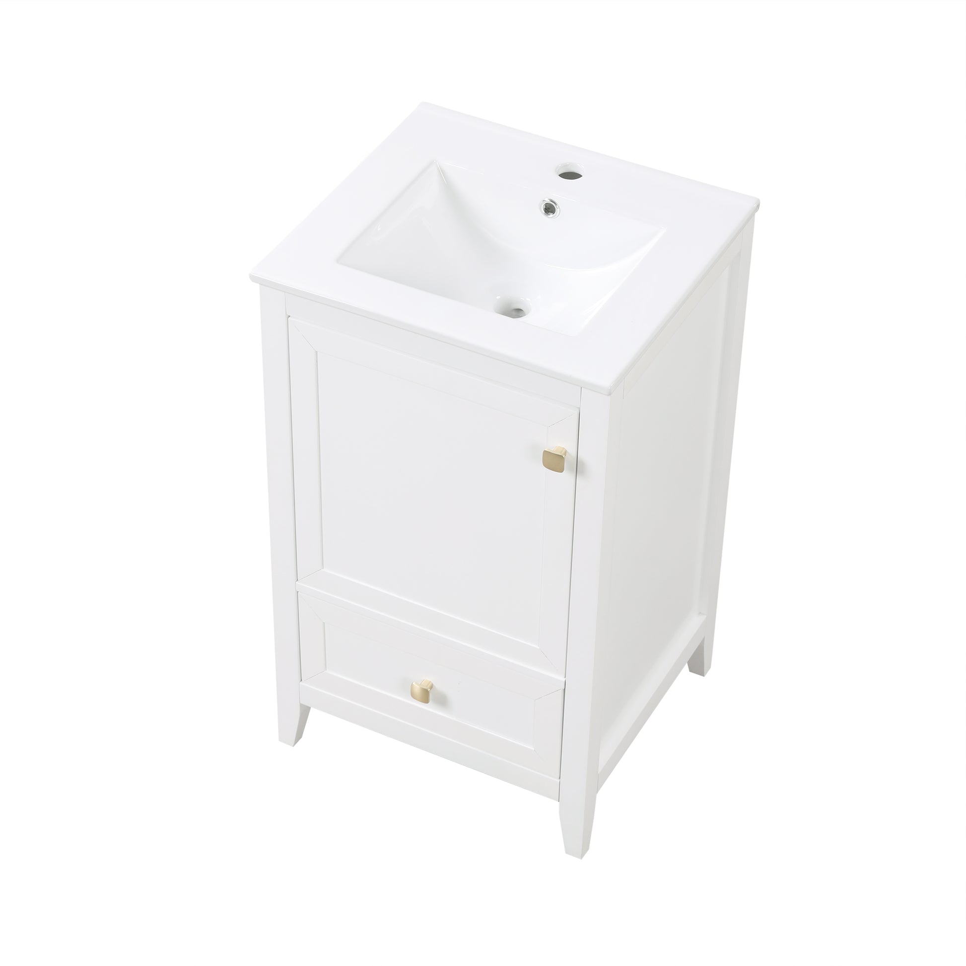 20" Bathroom Vanity With Sink, Bathroom Cabinet With Soft Closing Door, Storage Rack And A Drawer, White White Mdf