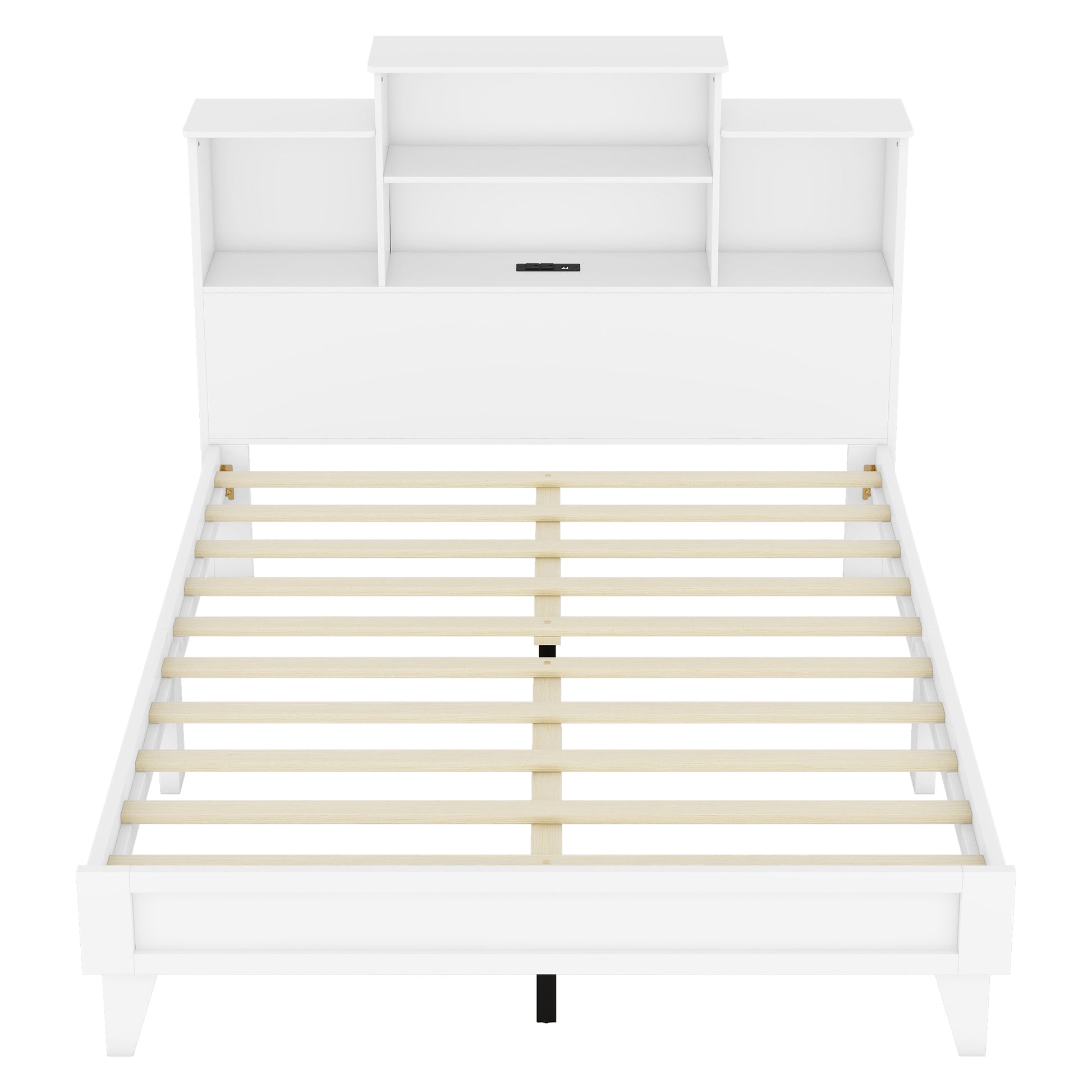 Queen Size Storage Platform Bed Frame With 4 Open Storage Shelves And Usb Charging Design,White Queen White Solid Wood Mdf