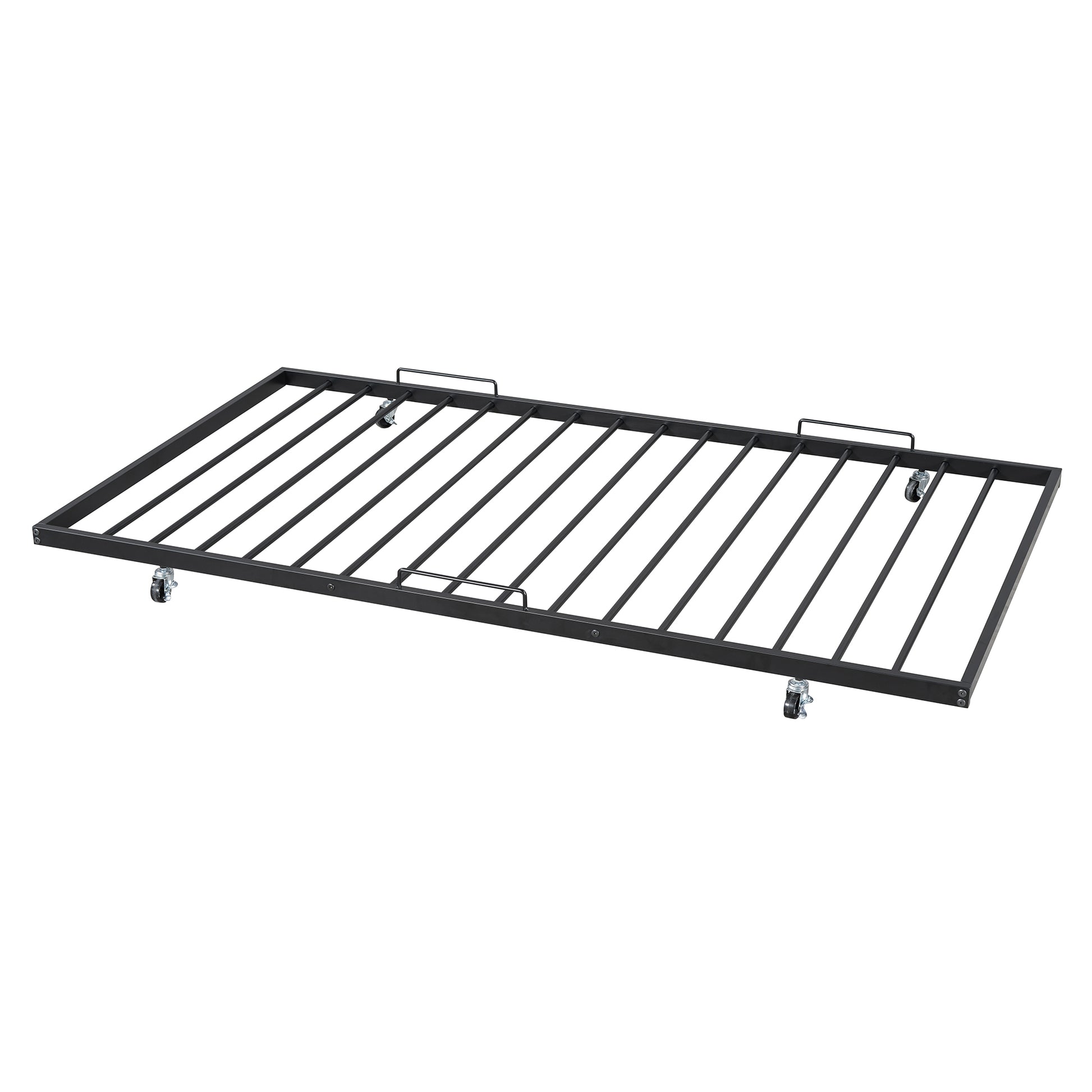 Twin Size Metal Platform Bed With Twin Size Trundle,House Shaped Headboard Design, Black Twin Black Metal