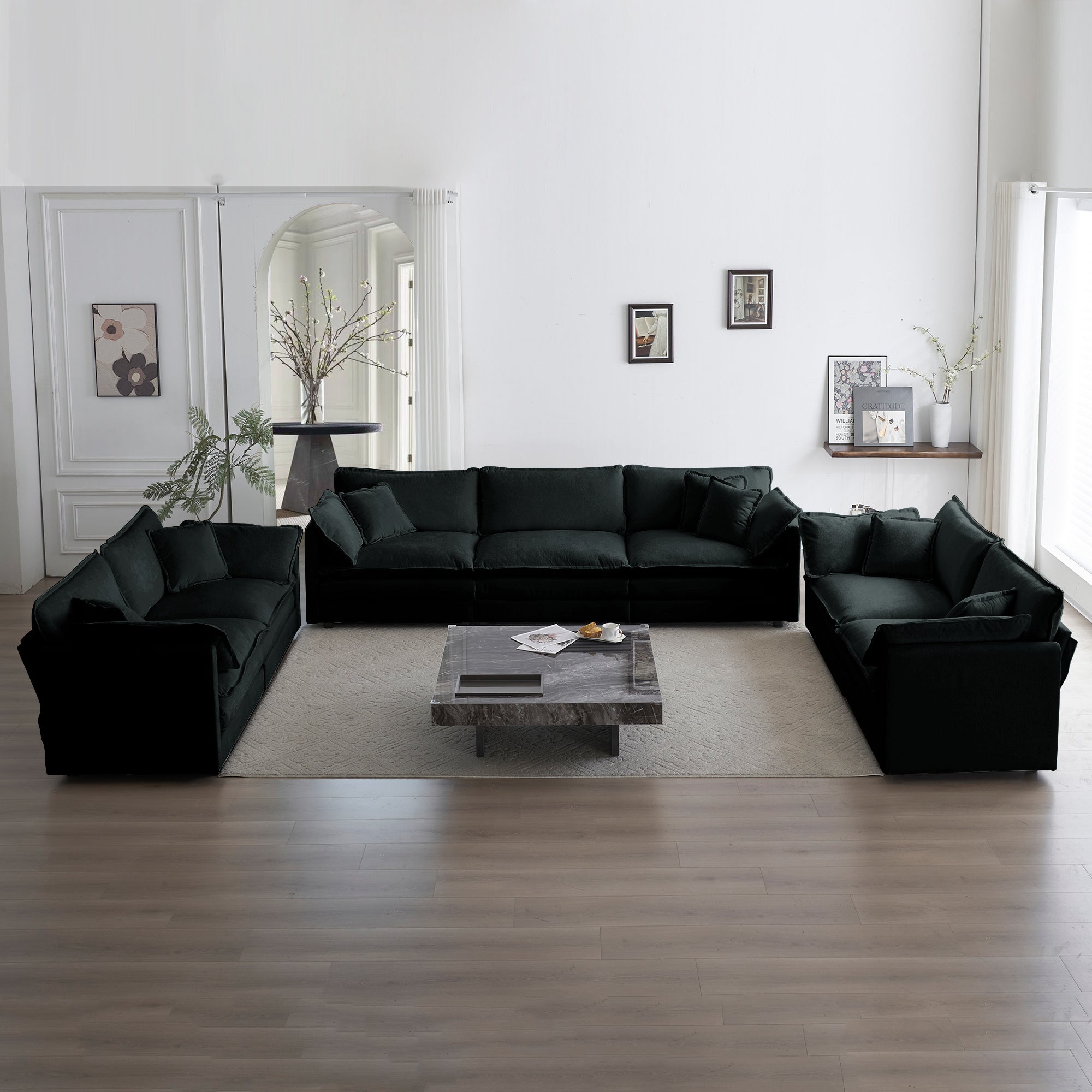3 Piece Sofa Set Oversized Sofa Comfy Sofa Couch, 2 Pieces Of 2 Seater And 1 Piece Of 3 Seater Sofa For Living Room, Deep Seat Sofa Black Chenille Black Chenille 7 Seat