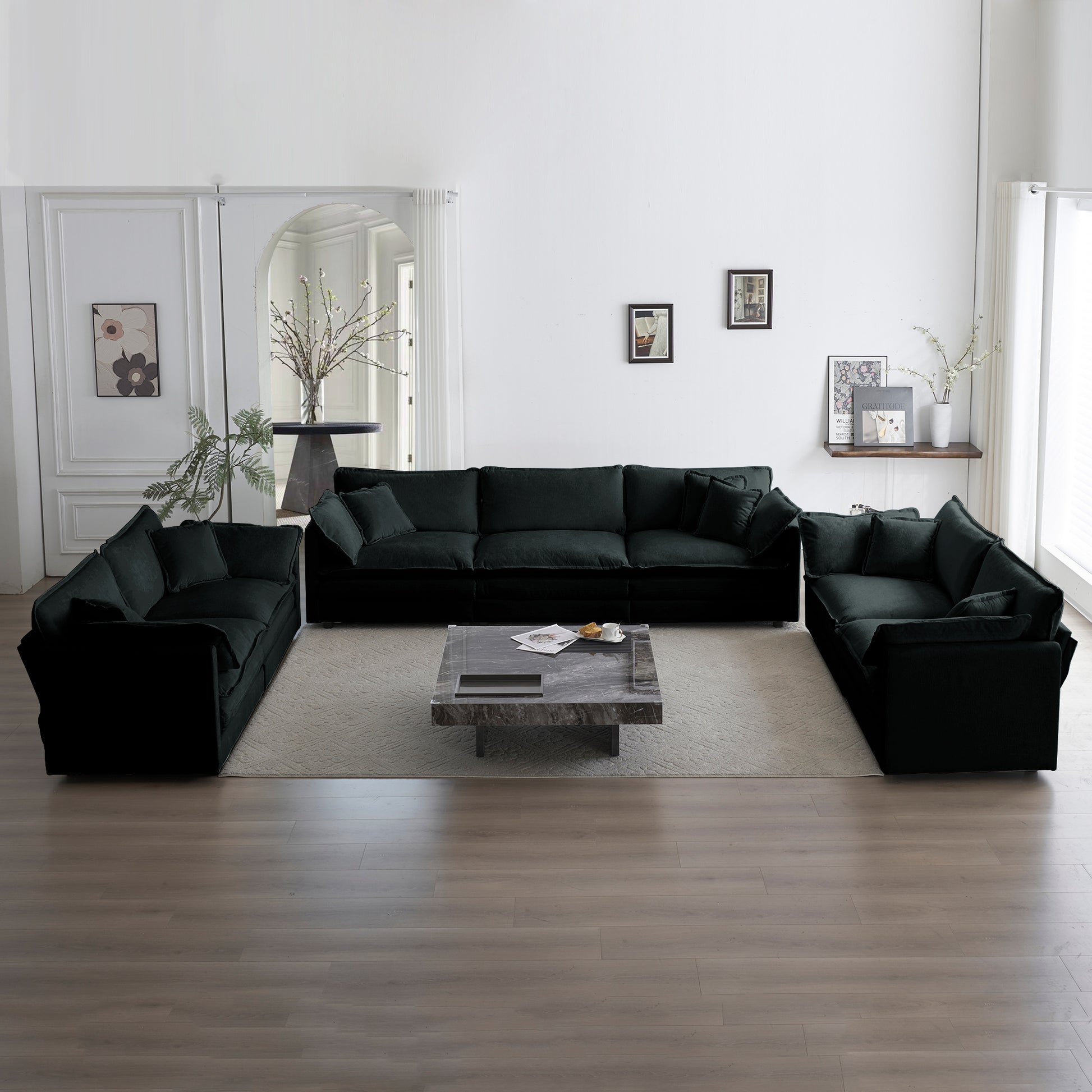 3 Piece Sofa Set Oversized Sofa Comfy Sofa Couch, 2 Pieces Of 2 Seater And 1 Piece Of 3 Seater Sofa For Living Room, Deep Seat Sofa Black Chenille Black Chenille 7 Seat