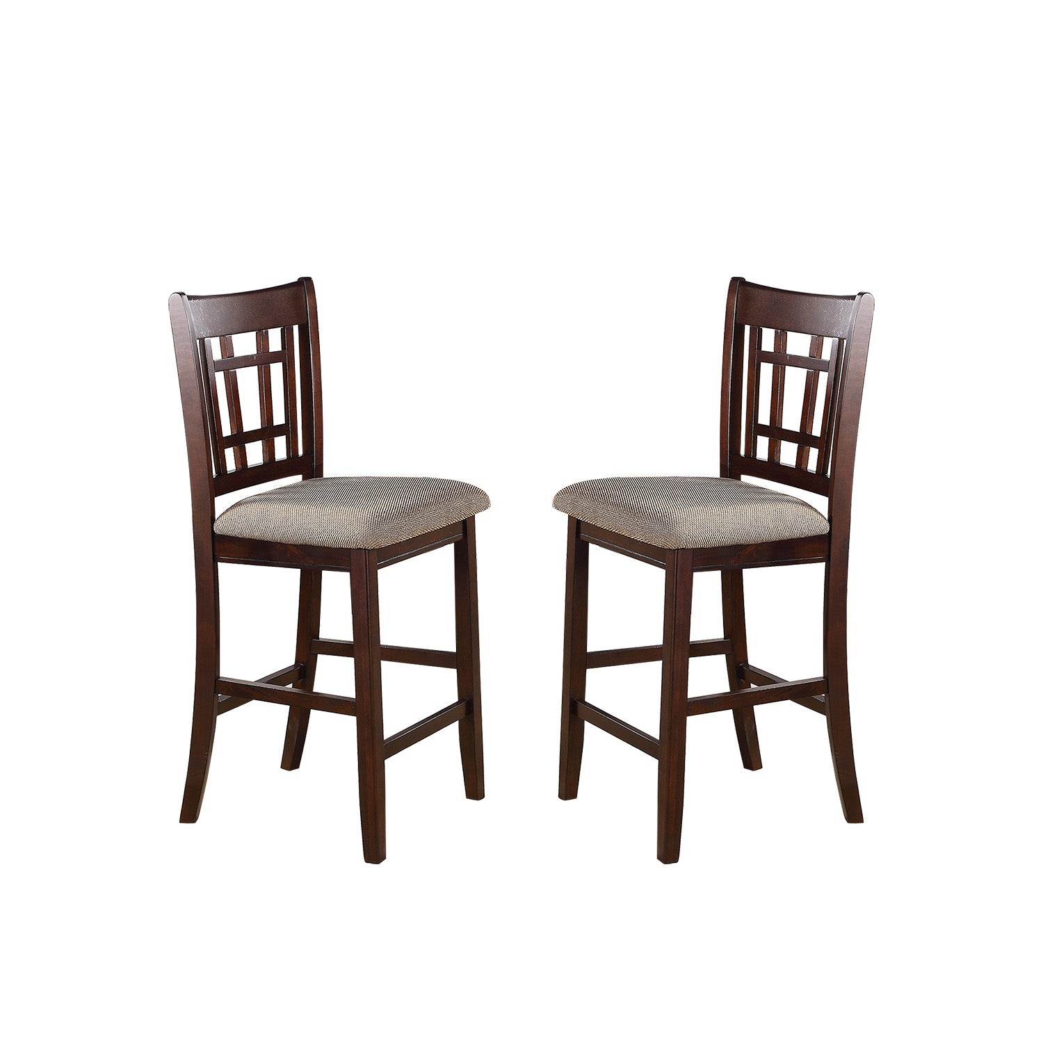 Neena Height Chair With Beige Upholstered Seat, Set Of 2, Brown Solid Brown Dining Room Solid Wood