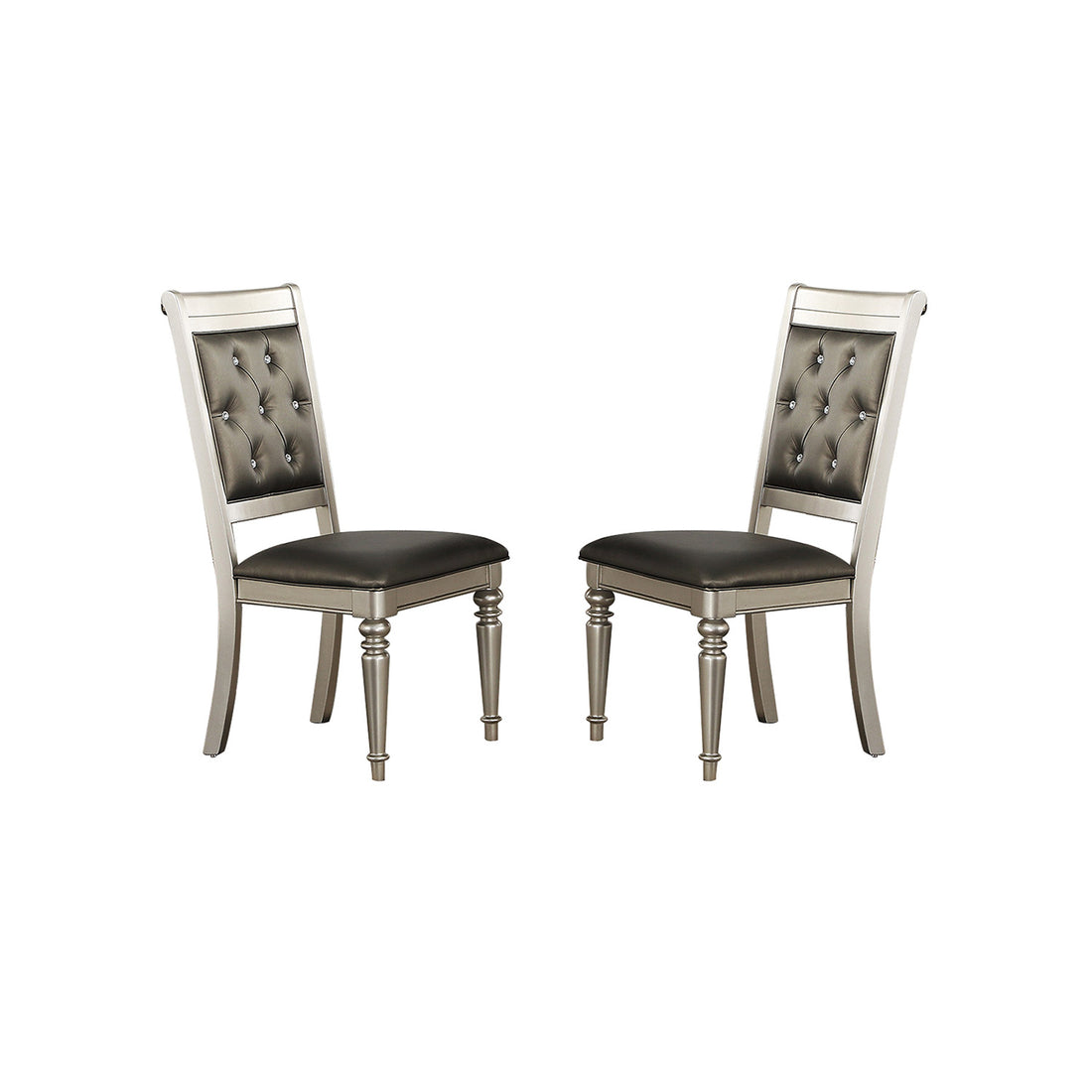 Dining Chairs With Tufted Back, Silver Set Of 2 Solid Silver Dining Room Dining Chairs Tufted Back Solid Wood