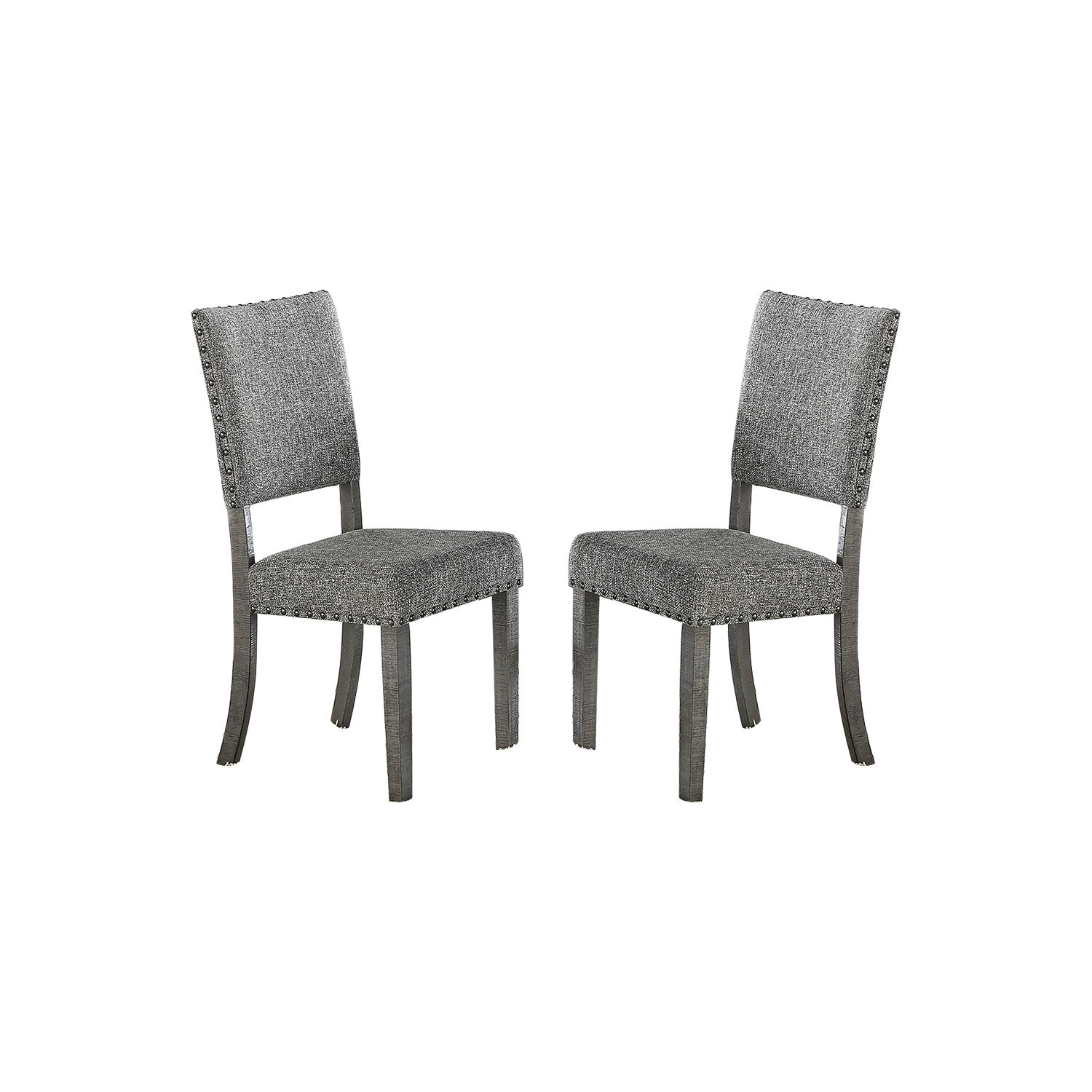 Set Of 2 Upholstered Fabric Dining Chairs, Grey Solid Grey Solid Back Solid Wood