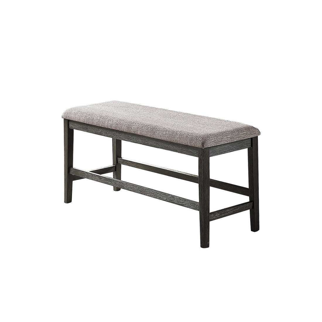 High Bench With Upholstered Cushion,Grey Solid Grey Dining Room Rubberwood Rubber Wood