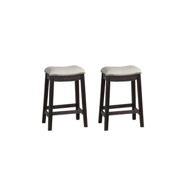Grey Pu Upholstery Counter Stool, Set Of 2 Solid Grey Dining Room Rectangular Bar Stools Solid Wood