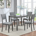5 Piece Modern Dining Set, Rectangular Wooden Dining Table With 4 Upholstered Chairs For Kitchen, Dining Room, Gray Wood Gray Seats 4 Gray Wood Dining Room Acacia 4 Leg Rectangular Dining Table With Chair Acacia Wood