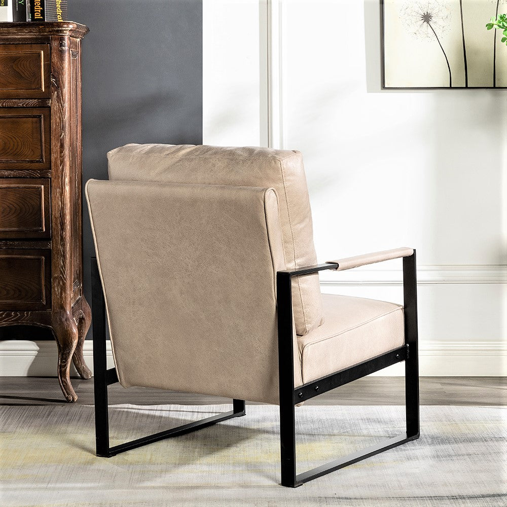 Direct Classic Mid Century Modern Accent Chair With Durable Square Metal Frame, Armchair For Living Room, Bedroom, Home Office In Spotted Microfiber Upholstery, Light Camel Light Camel Microfiber