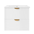 Modern 24 Inch Wall Mounted Bathroom Vanity With 2 Drawers, White Ideal For Small Bathrooms White Bathroom Mdf
