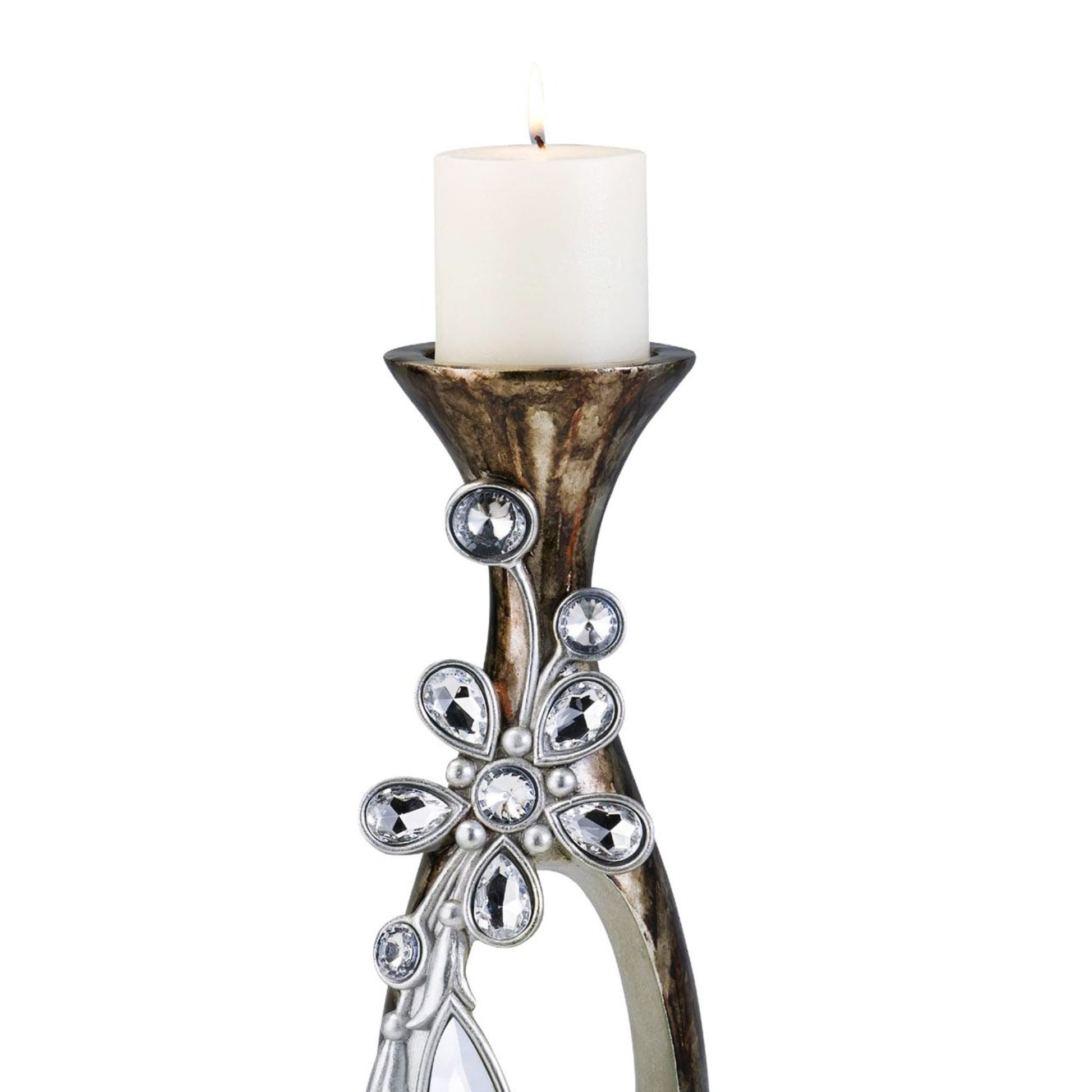 20" Tall Polyresin "Balleria" Candleholder, Crystal And Glass Accent Multicolor Polyresin