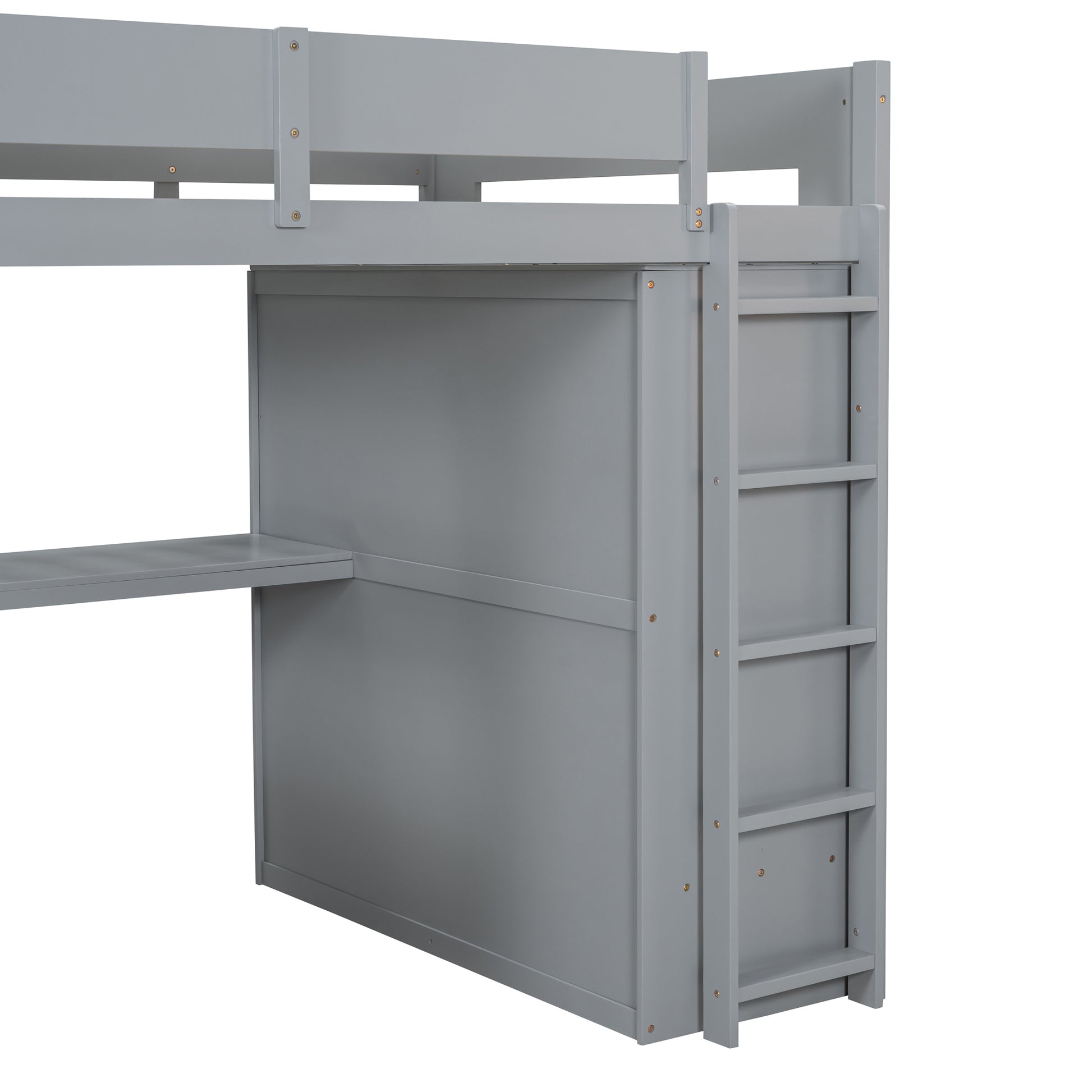 Full Size Wooden Loft Bed With Wardrobe, Desk, Drawers, Shelves, Gray Full Gray Plywood